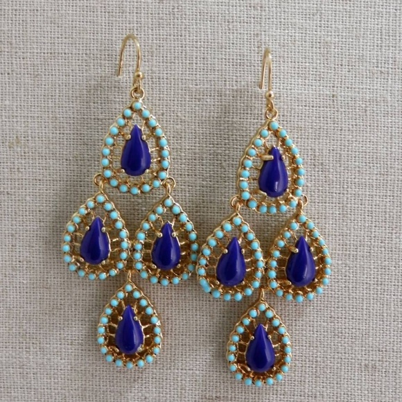 Stella & Dot | Ocean Seychelles Cobalt Blue + Sea Green Chandelier DropEarrings - Picture 3 of 4